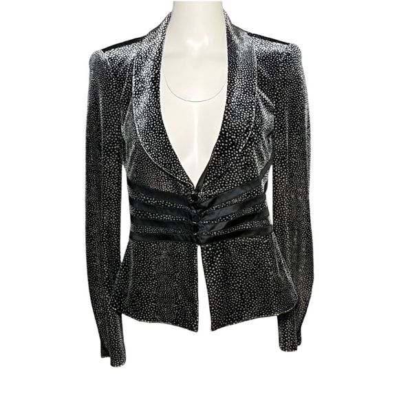 Armani Collezioni Jacket Women's 6 Black Silver Micro Dot Velvet Velour Blazer - Picture 10 of 10